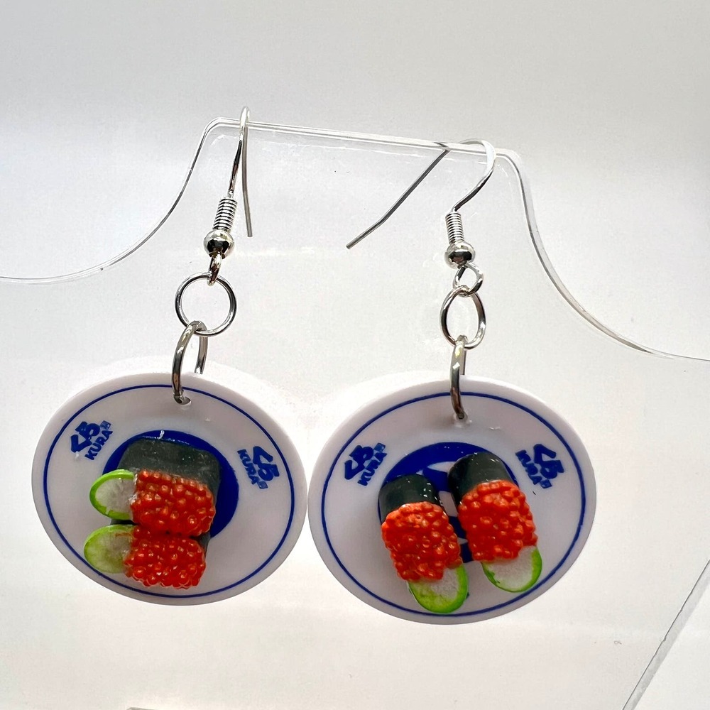 Sushi Plate Earrings - Fish Earrings - Asian Inspired Earrings - Dinner Earrings